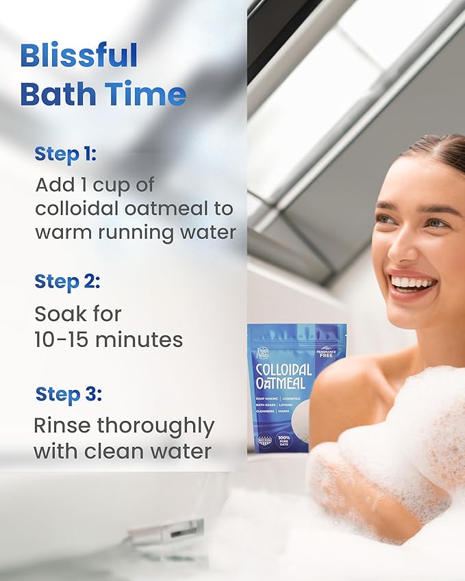 100% Colloidal Oatmeal - Unscented, Ideal for DIY Bath Products, Skincare, Cosmetics, Natural Oatmeal Bath for Itching Adults, Soothing Agent for Itchy, Irritated Skin, 16oz