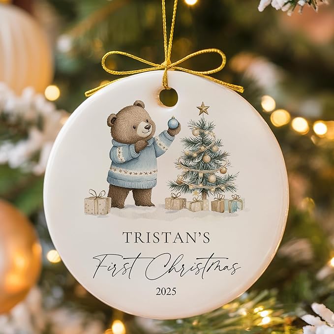 Personalized Baby's First Christmas Ornament 2025 Personalized My First Christmas Ornaments Ceramic Keepsake with Name & Date Newborn Boy Girl Gift Idea