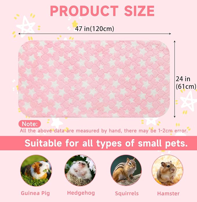 Homimp 2 Pack Guinea Pig Bed, Waterproof Reusable Small Animal Bed,Super Absorbent Pee Pad Mat for Rabbit Bunny Hamster Rat Hedgehog Chinchilla,Washable Fleece Cage Liners, Pink 24"x47"
