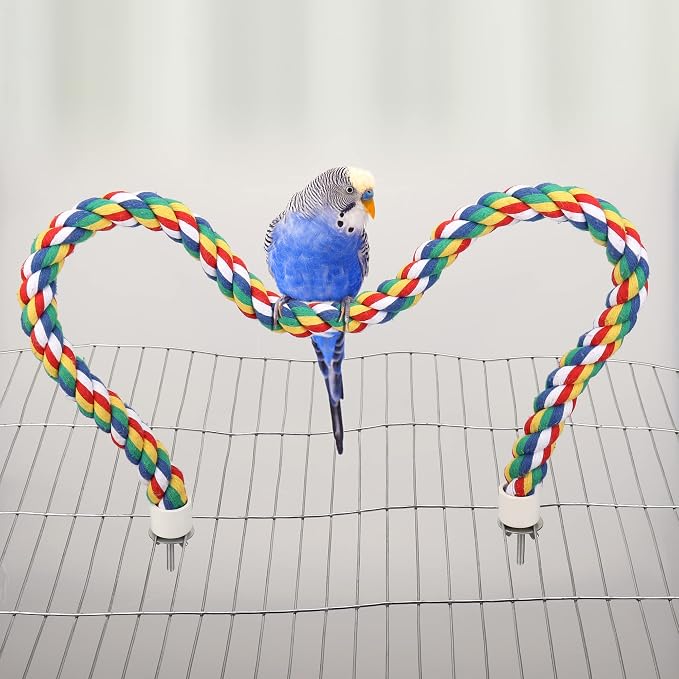 Mygeromon Bird Rope Perches Cage Climbing Accessories (31.5inch Metal nut) | for Parakeet, Parrot, Cockatiels, Budgie, Colorful