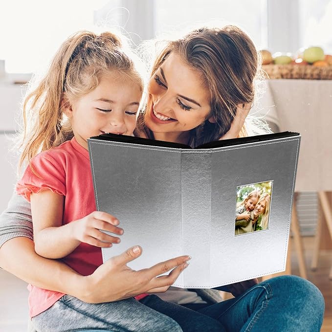 Ywlake Photo Album 4x6 300 Pockets, Leather Photo Albums Holds 300 Horizontal Only Pictures Silver