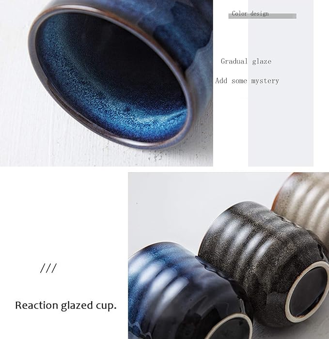 Japanese Style Ceramic Tea Set, Tea Cup, Coffee Cup, Yerba Mate Set, Ceramic Mate Cup Set of 4 (blue)