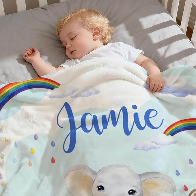 Baby Blanket Personalized Blanket with Name Rainbow Animals Custom Baby Blankets for Baby Boy Gifts Baby Products Ultra Soft Fleece Blankets for Newborns, 30"x40"