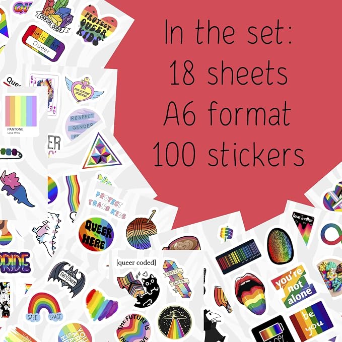 100Pcs Queer Stickers for Water Bottle and Laptop - Queer Party Supplies & Decorations, Waterproof Vinyl Decals, LGBTQ+ and Pride Stickers, Gifts for Women & Men
