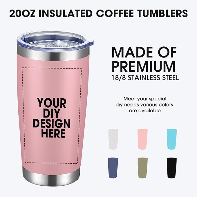 Personalized Custom Tumbler Print in USA 48 Pcs 20oz Stainless Steel Coffee Cup with Lid & Straw Double Wall Insulated Tumbler with Colorful Text Logo Photo