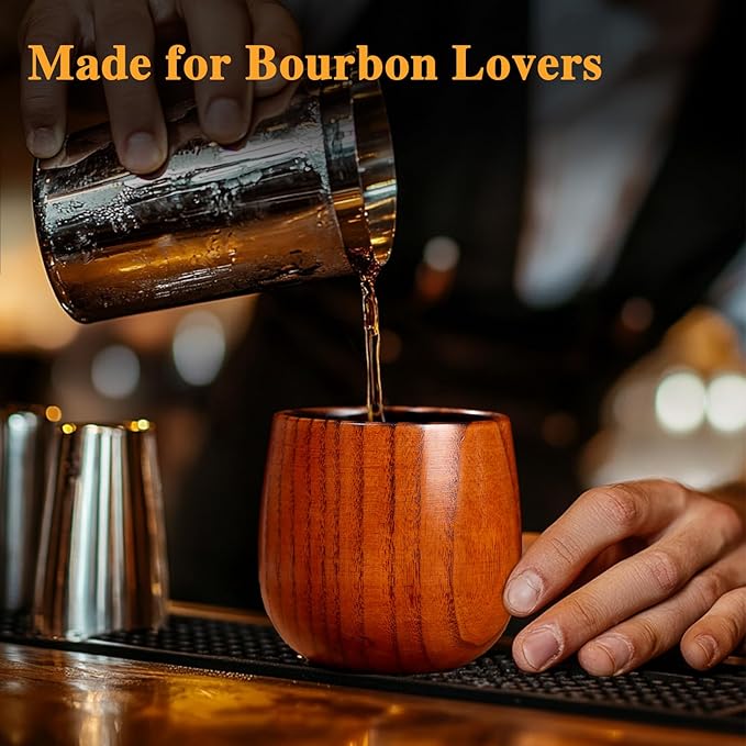 Charred Wooden Bourbon Drinking Glass- Bourbon Gifts for Men, Handcrafted Whiskey Glasses, Wooden Old Fashioned Glass,Unique Whiskey Gifts for Men, Dad, Husband or Bourbon Lovers (4 Pack)
