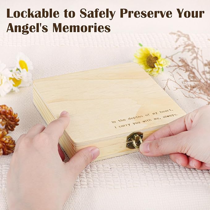 Miscarriage Gifts for Mothers, Memorial Box for Pregnancy Loss, Wooden Angel Baby Keepsake with Storage for Photo & Ornament - Comfort Sympathy Bereavement Gift for Parents, Mom and Dad