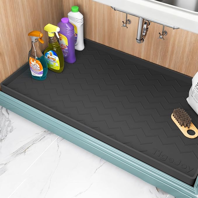 TigeJoy 22" x 22" Under Sink Mats for Kitchen Waterproof, Leak-Proof Silicone Mat Sink Protector and Cabinet Liner, Kitchen Essentials Organizer and Storage, Boot or Shoe Tray, Pet Feeding Mat