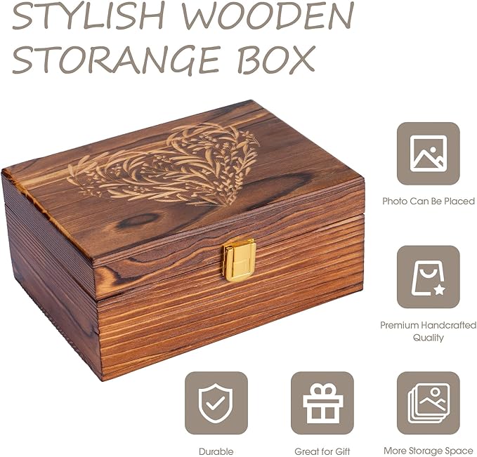 Small Wooden Memory Keepsake Boxes With Hinged Lids and a photo frame inside the lid - Decorative Storage Box With a Hinge Lids For Picture Letter Time Capsule - Wooden Gift Boxes，3.1“*5.1”*7.1“ Carbo