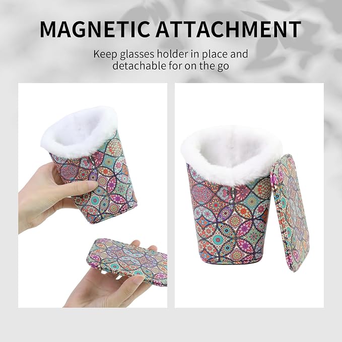Plush Lined Eyeglasses Holder, Cute Magnetic PU Leather Glasses Stand Case for Women Men Kids