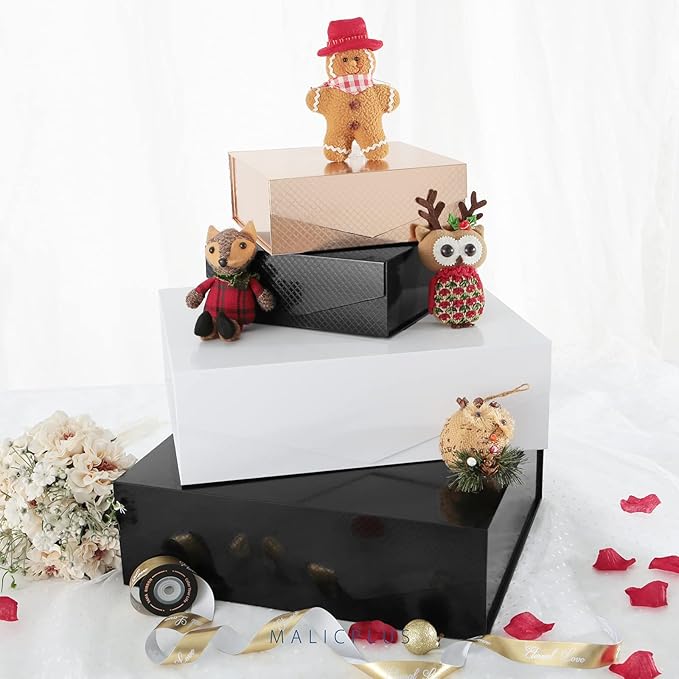 3 Extra Large Gift Boxes with Lids 16.3x14.2x5 Inches, White Bridesmaids Proposal Boxes with Magnetic Closure for All Occasion (Lattice Texture)