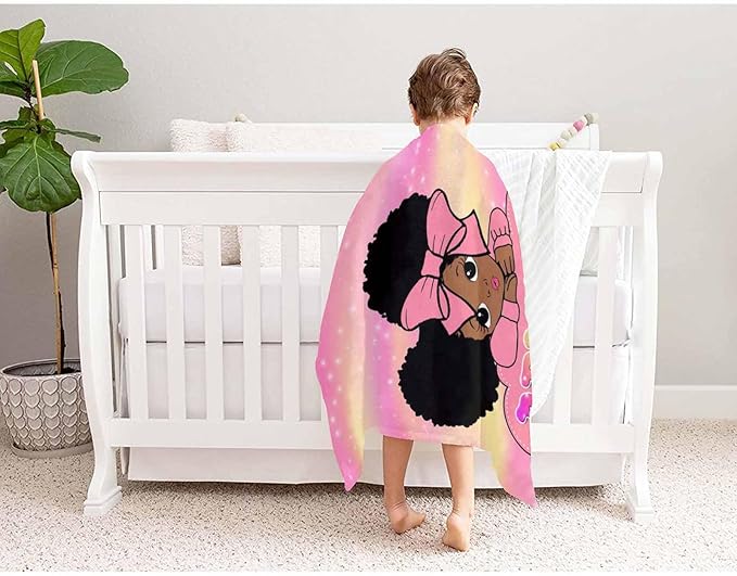 D-Story Custom Blanket with Name Customized Blanket Personalized Flannel Throw Blankets Black Girl Blanket for Kid Women Men Christmas Birthday Mothers Day