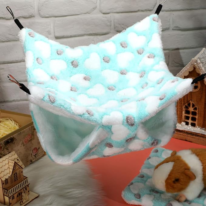 Boao 2 Pcs Guinea Pig Rat Hammock for Pet, Mint Green, Pink, Heart Pattern | Ferret Hamster Hanging Hammock, Guinea Pigs Accessories, for Small Animals Chinchilla Parrot Sugar Glider Ferret Squirrel
