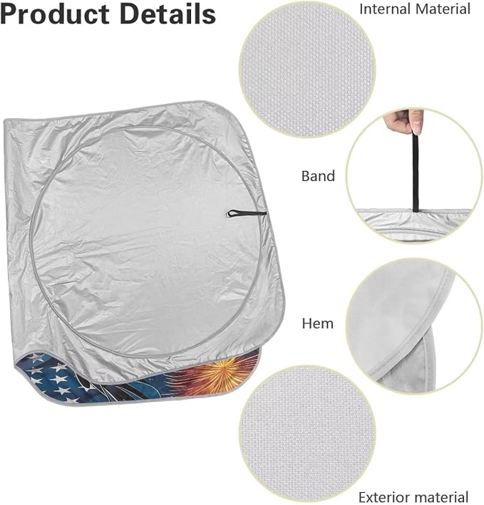 4th of July Windshield Sun Shade Foldable Universal US Flag Eagle Car Windshield Sunshade Reflective Sun Visor Blocks for UV and Heat Sun Visor Protector Accessories for Cars Truck SUV