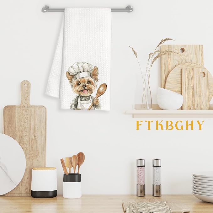 Funny Yorkshire Terrier Chef Kitchen Towels, Yorkie Gifts for Women, Chef Gifts, Funny Yorkie Dog Decorative Dish Hand Tea Towels for Kitchen Bakery, 16x24 Inch