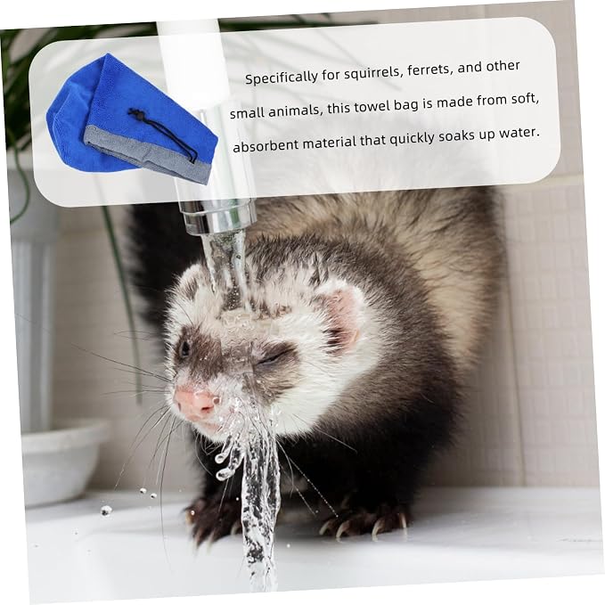 Flannel Pet Grooming Towel for Ferret Small Animals Fast Drying Bathrobe Drawstring Soft Absorbent Ferret Cleaning Accessories