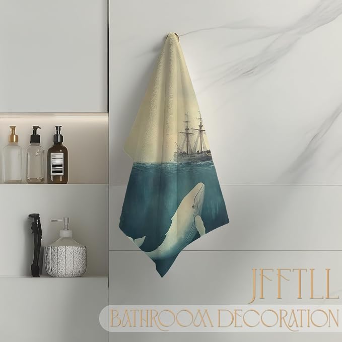 Vintage Nautical Kitchen Towels, Whale Gifts Hand Towel, Whale Decorative Towel, Coastal Nautical Decorative Dish Tea Towels for Kitchen, Hand Towel for Bathroom, 16x24 Inch（Upgraded Fabric）