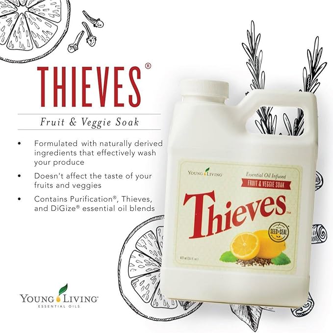 Young Living Thieves Fruit & Veggie Soak, 16 fl oz | Natural Home Care Cleanser | Gently Cleansing | Plant-Based | Infused with Water, Decyl Glucoside, Citric Acid, & Sodium Citrate