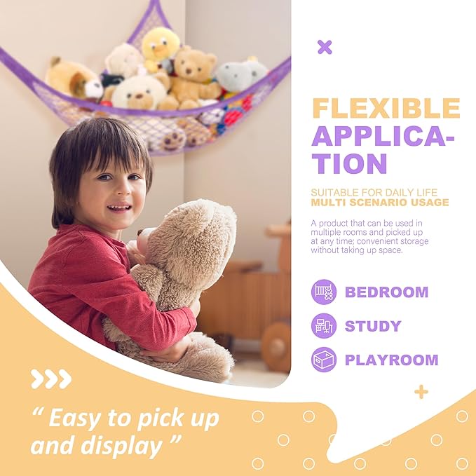 Stuffed Animal Net Hammock for Plushie Toys, Stuffed Animal Hammock Corner for Kids' Room Decor, Ideas for Organizing Stuffy Collection, 1 Pack, Purple