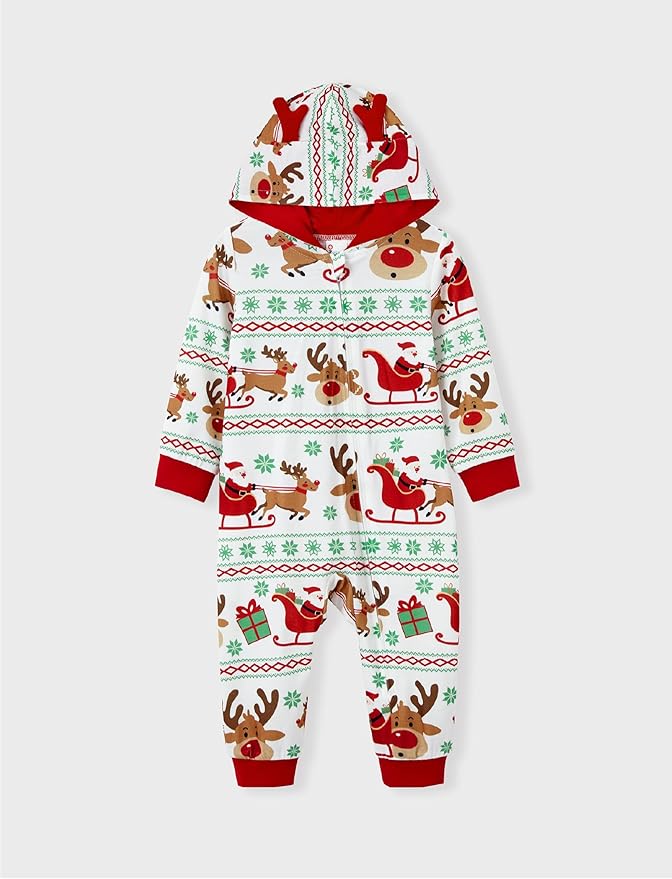 PATPAT Matching Family Christmas Onesie Pajamas – Holiday Hooded Jumpsuit Sleepwear PJs Couples Xmas Loungewear with Socks