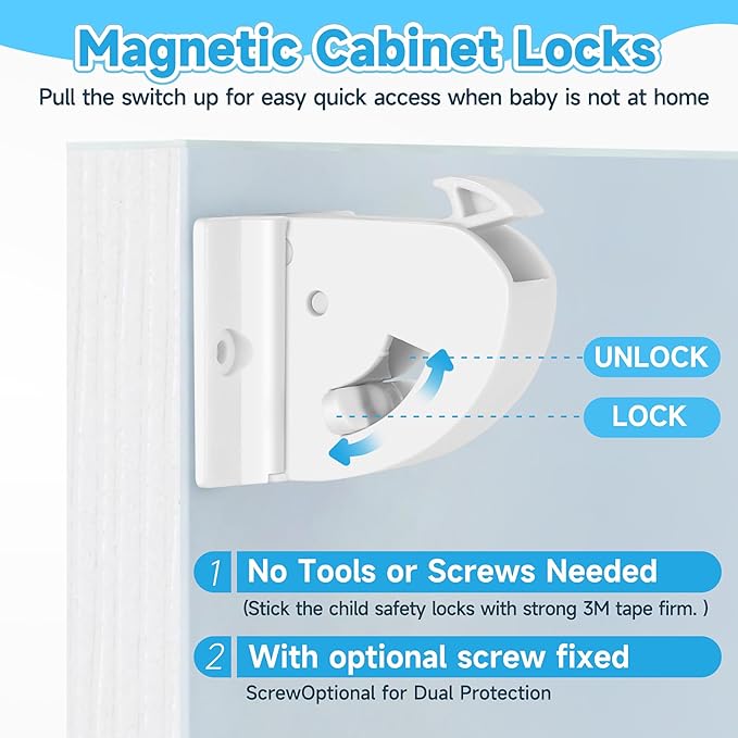 Magnetic Cabinet Locks for Child Safety, Drawer Locks Baby Proofing, Magnetic Door Safety Locks for Cabinets and Drawers, Easy Installation No Tools Required (6)