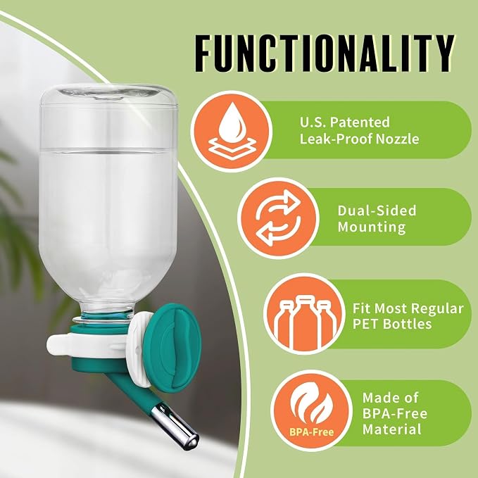 Choco Nose No-Drip Small Animal Water Bottle - Leak-Proof Patented Nozzle Helps Prevent Cage Mess & Wet Bedding - Hamster, Hedgehog, Mouse, Glider, Gerbil - BPA Free, Cage Mount, 10.2 fl oz (C125)