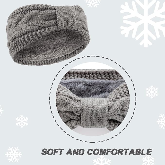 AQOKKA Knit Winter Headbands for Women Fuzzy Wool Fleece Lined Ear Warmers Elastic Turban Crocheted Head Wrap Winter Accessories for Women Cold Weather