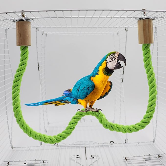 2 Pack Bird Rope Swing Chewing Toy, Hemp Perch Swing, Cage Standing Climbing Pole Accessories for Parrots Budgie Parakeet Cockatiel Cockatoo (39.37 Inches/100 cm)