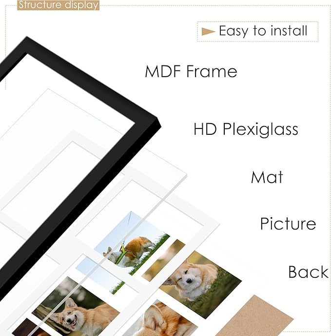 12x30 Collage Picture Frame Displays One 8x10 inch Photos and Eight 4x6 photos Collage Available Horizontal Wall Mounting Display and Vertical Black