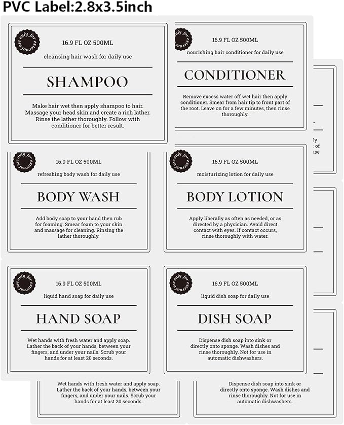 Empty Plastic Bottles with Pump Dispenser and 6pcs Labels Included, Refillable Travel Containers for Hand sanitizer Shampoo Lotion, etc - No BPA/Paraben, 500ml/16.9oz (6 Pack)