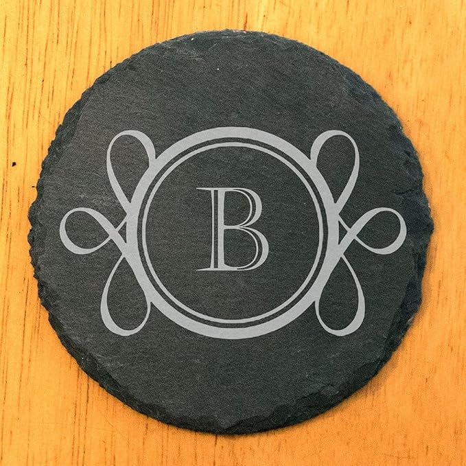 A Touch of Elegance: Personalized Slate Coasters with Monogram - Round Slate - Set of 8