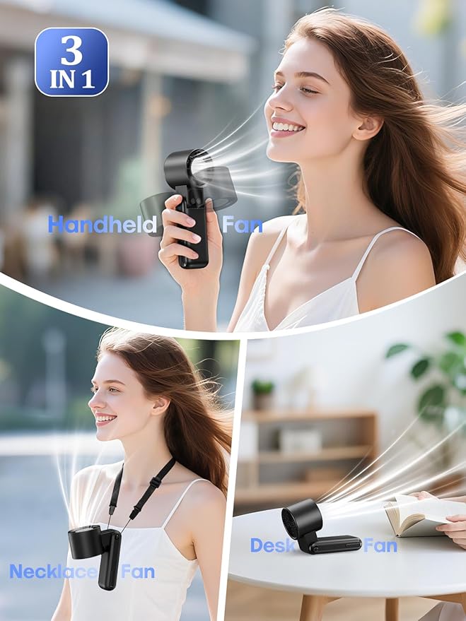Portable Handheld Fan with Ice Cooler, 5 Gear Wind,Hand Fans with 15000RPM Air Turbo Tech, 3-in-1 Foldable Fans,Digital Display, Rechargeable, Small Portable Fan for Travel,Hiking,Beach,Office