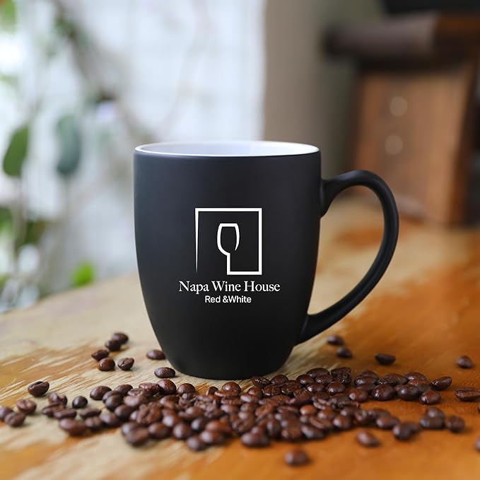 Personalized Coffee Mug Engraved with your Custom Logo - Customized Coffee Mugs, Hot Chocolate Mug, Birthday Gift, Retirement Gift (Engraved Custom Logo, Matte Black)