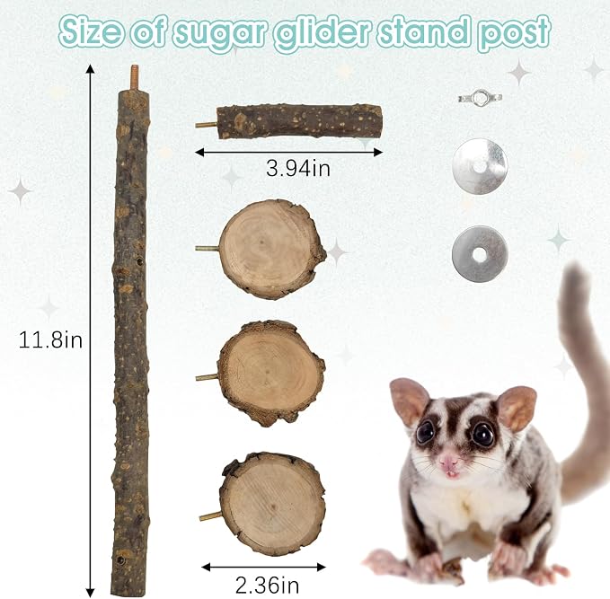 BNOSDM Sugar Glider Toy Natural Fruitwood Round Perch Stand Squirrel Hanging Wooden Climbing Pole Hamster Paw Grinding Perch Small Animal Cage Accessories for Chinchillas Rats Gerbil