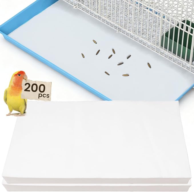 17.7x13.8in Bird Cage Liners - 200 Sheets Pre-Cut Cage Tray Pads | Disposable Absorbent Non-woven Pads Absorb Moisture and Collect Feathers for Parrots, Cockatiels, Parakeets and Finches