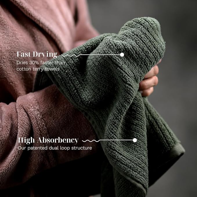 LUXOME Luxury Performance 6-Piece Bath Towel Set | Dual-Loop Design | Ultra Soft | Highly Absorbent | Quick Drying | Moss (Green)