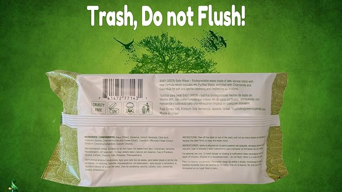 Yugi Green Baby Wipes – Unscented, Compostable, Biodegradable, Plant-Based, Fragrance-Free, for Sensitive Skin & Babies – 6 Packs of 72 (432 Count)