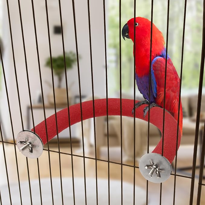 Rypet U-Shaped Large Parrot Perch, Quartz Bird Perch for Cage(Red L) | Safe Chew & Rest Perch for Large Birds, Durable Non-Toxic Cage Accessory, for Parakeets Cockatiels Conures Macaws