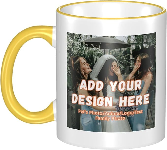 Custom Mugs and Coffee Cups Partial or Full Size Printed Creative Designs Customizable with Your Photos Images Text (Partial, Yellow)