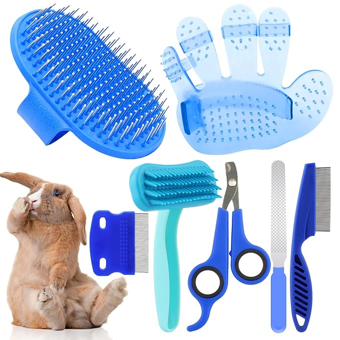 Rabbit Grooming Kit, Rabbit Brush for Shedding with Bunny Nail Clipper, Rabbit Nail Trimmers with Pet Combs for Hamster Guinea Pig Ferret by KALAMANDA