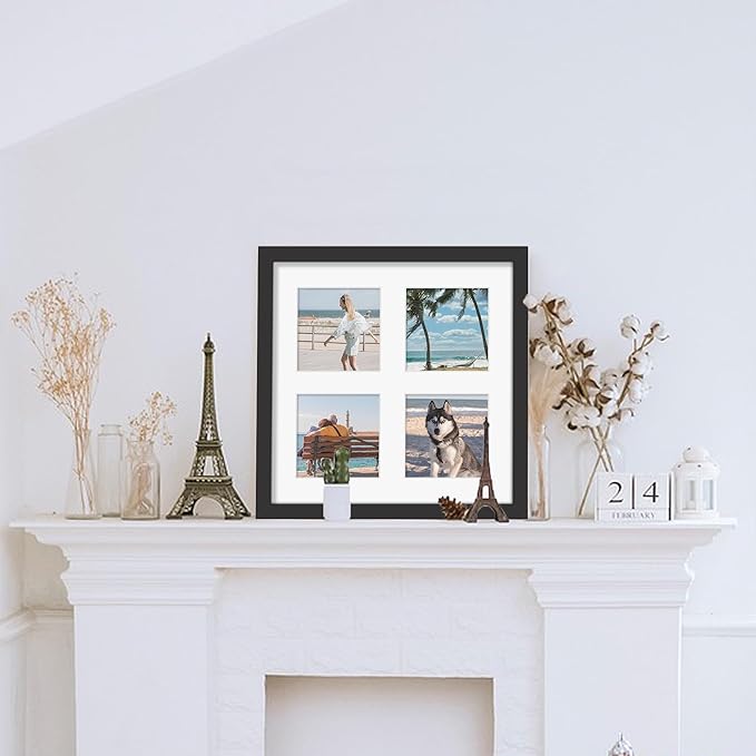 10x10 Collage Picture Frame 4x4 Picture Frames Collage Wall Decor Displays Four 4x4 inch Photos Available Horizontal Wall Mounting Display and Vertical Black