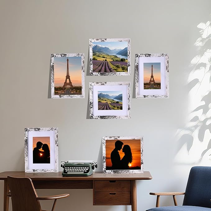 3 Pcs 11x14 Rustic White Wood Picture Frame - Display Pictures 8x10 with Mat or 11 x 14 without Mat - Distressed White Wooden Photo Frames for Wall Mounting 11 14 Matted to 8x10 Farmhouse Set of 3