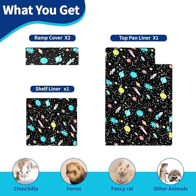 YKD Ferret Cage Liners for Ferret Nation & Critter Nation Cages | Waterproof Chinchilla Cage Accessories, Washable Bedding, for Ferrets, Chinchillas, Rats (Black, Top Pan Set)