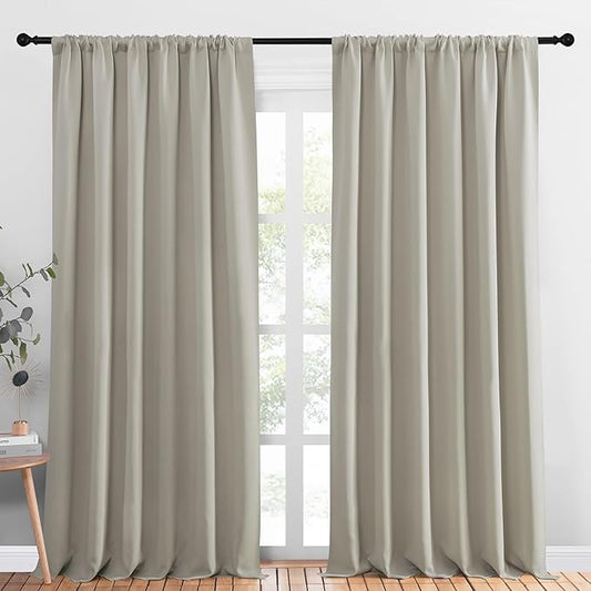 NICETOWN 2 Panels Blackout Curtains, Rod Pocket Thermal Insulated Drapess for Bedroom, Privacy Protection Easy-Care Heavy Duty Curtains for Living Room/Dining Room, W70 x L95 inches, Natural