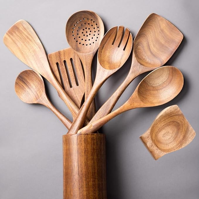 Personalized Wooden Spoons for Cooking, 9 Pcs Wooden Cooking Utensils Set - Custom Engraved Spoon Set - Engraved Kitchen Wooden Spoon Set - Mom Gift- Gift For Her - House Warming Gift