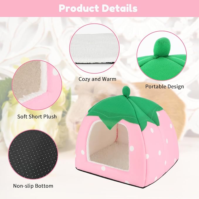 BWOGUE Guinea Pig Bed Hideout, Washable Hamster Cave for Small Animals | Removable Cushion for Cleaning, Warm Fleece Nest, Washable Bed, 10 x 9.8 x 9 in, Dwarf Rabbits Hedgehogs