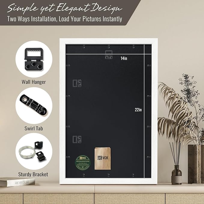 VCK 14x22 Picture Frames white Set of 6, Wide Border Wood Poster Frame, Multi-Directional Display Family Photos, Office Prints, Studio/Gallery Artwork, Woodgrain Series, Wall Hanging