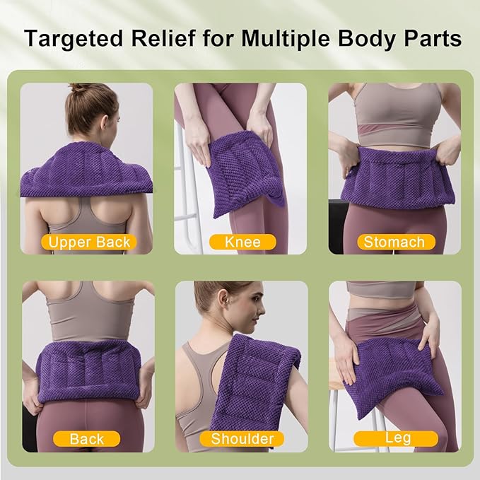 UNCN Microwave Heating Pad 7x17 Inches | Microwavable Heat Pad for Pain Relief | Reusable Bean Bag | Weighted Hot Pack for Neck, Shoulder, Cramps, Back | Warm Compress (Dark Purple)
