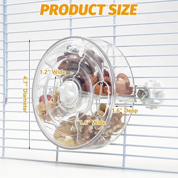 VCEPJH Rat Foraging Toy Interactive Slow Feeder with Transparent Rotating Treat Dispenser Wheel for Enrichment Activities Pet Rat Cage Accessories Ideal for Syrian Hamster Gerbil Mice (White)