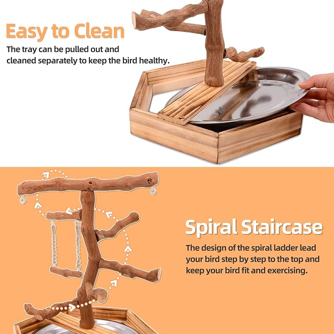 LIMIO Natural Grape Wood Bird Parakeet Playground - Perch Stand for Parakeets, Cockatiels, and Small Birds Toys